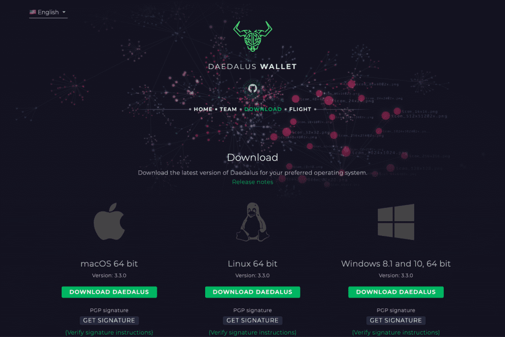 Downloading Daedalus from the official wallet website