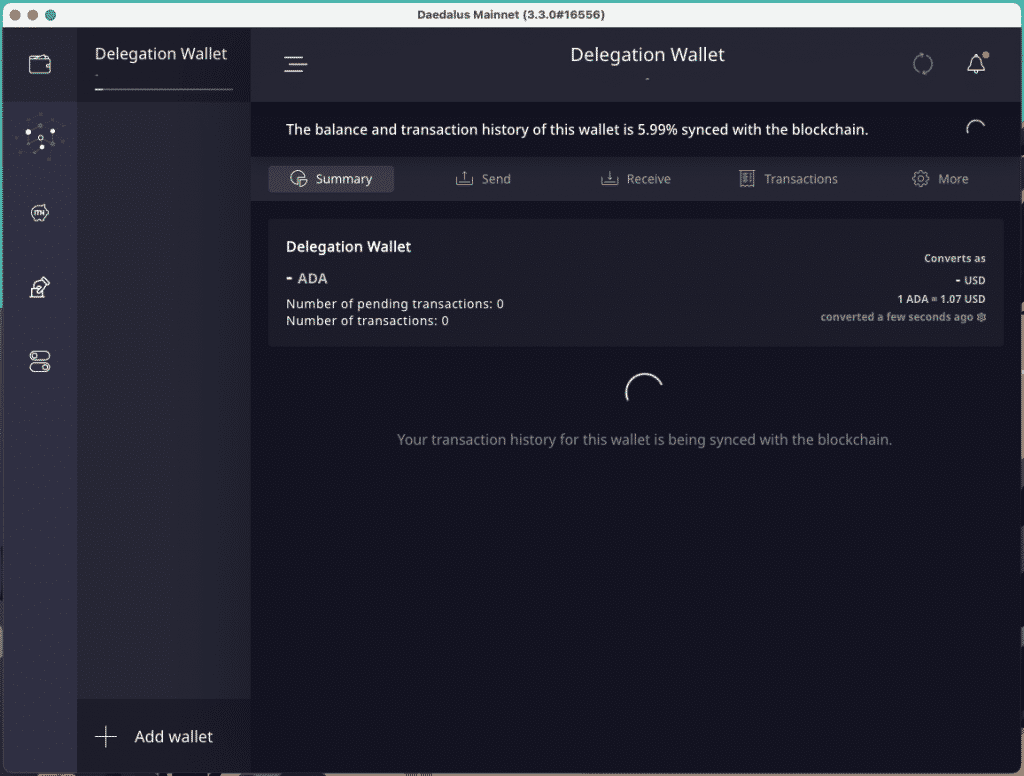 Daedalus wallet syncing with the Cardano blockchain