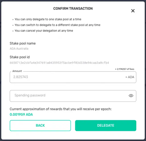 confirm ada delegation on yoroi